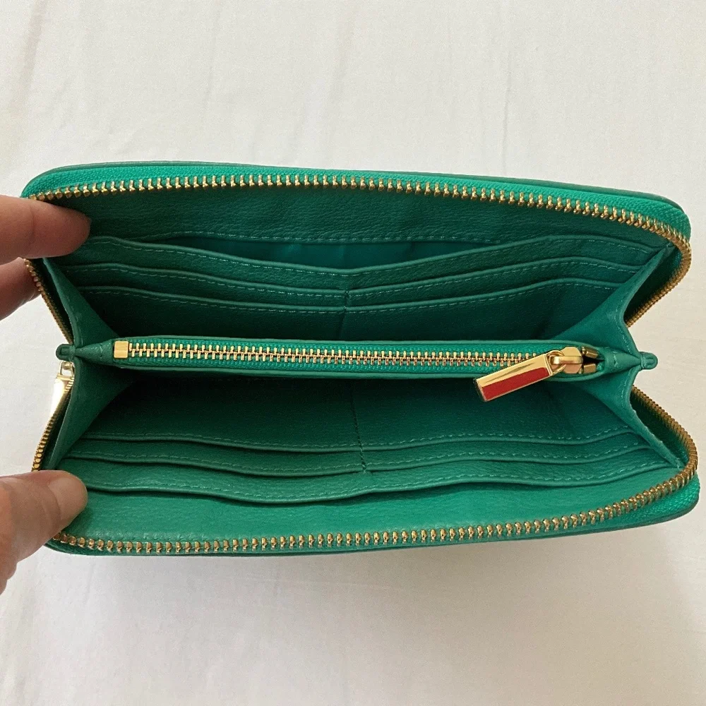 TORY BURCH Vintage Kipp Zippy Wallet Green - Picture 4 of 13